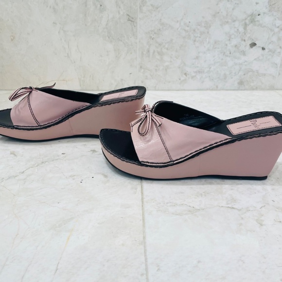 LINEA PAOLO {7} Slide Wedge Leather Pink Brown "Aida" Open Toe - Picture 4 of 11